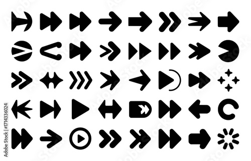 Collection of Black Arrow Icons and Navigation Symbols