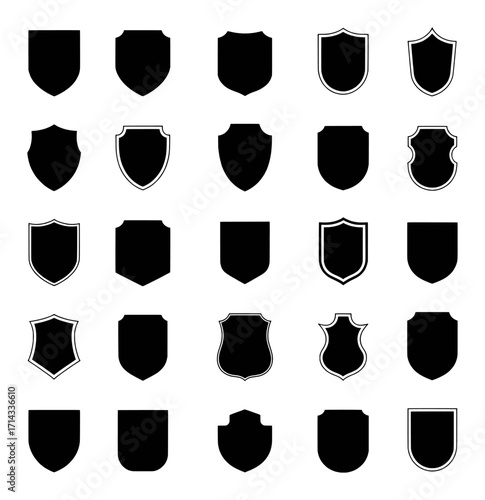 Collection of Black Shield Silhouettes on White Background