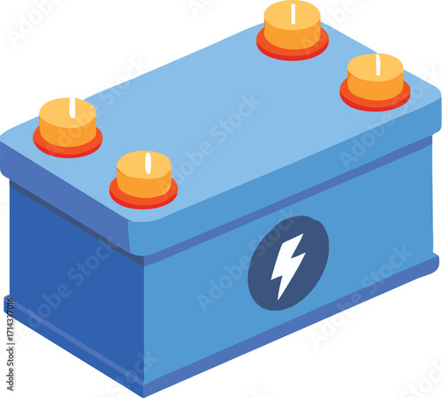 Modern blue car battery with energetic lightning bolt symbol isometric view vector