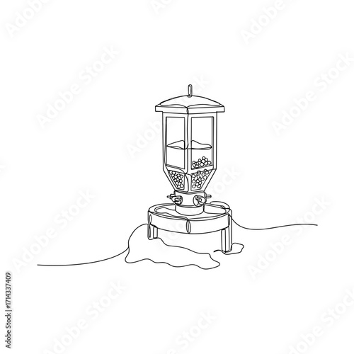Ground bird feeder in snow in minimal one-line drawing style