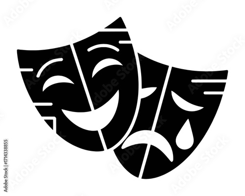 Iconic Black and White Theater Masks Representing Comedy and Tragedy