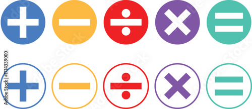 mathematical symbol icon set. Plus, minus, Multiply, division sign. Calculator button symbol