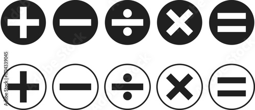 mathematical symbol icon set. Plus, minus, Multiply, division sign. Calculator button symbol