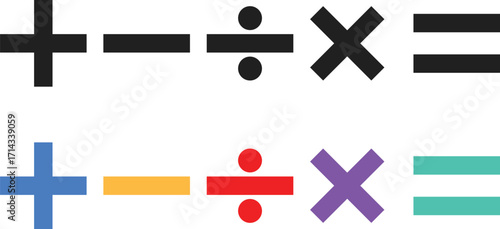 mathematical symbol icon set. Plus, minus, Multiply, division sign. Calculator button symbol