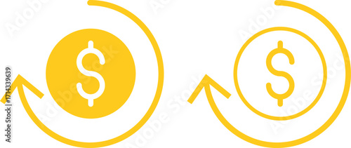 refund money icon set. Dollar refund symbol. Money return sign 