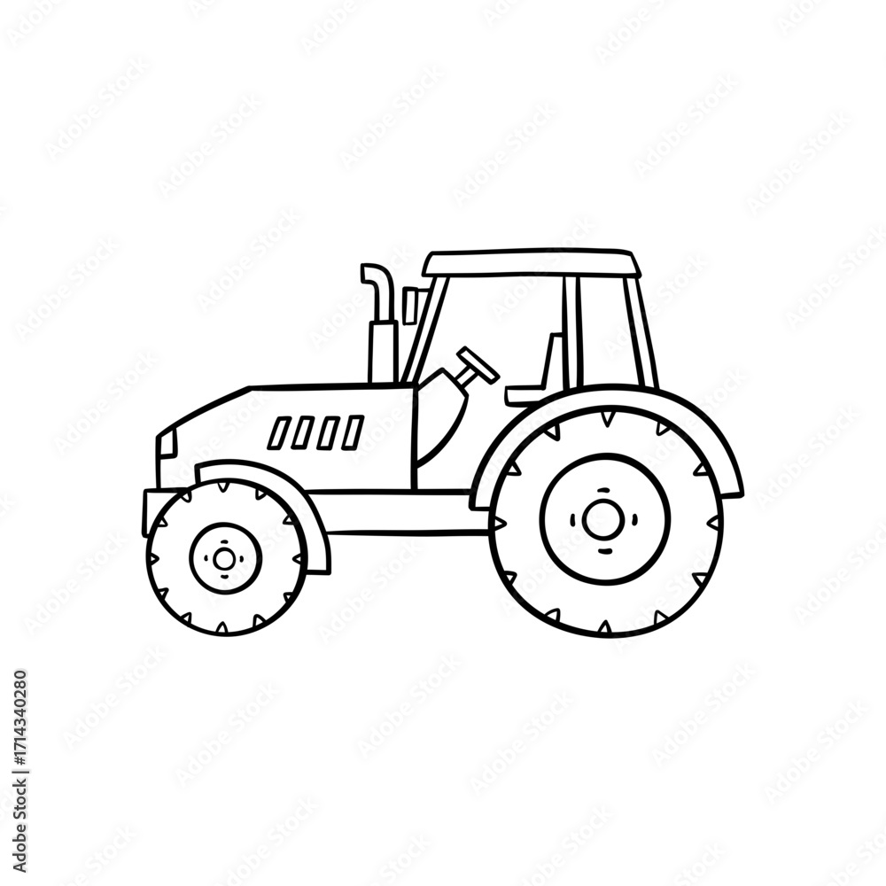 Obraz premium Hand-Drawn Tractor Illustration. Farm Vehicle Illustration.
