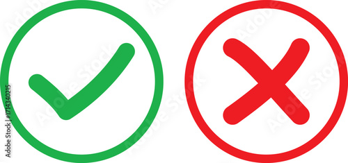 check mark and cross mark icon set. Yes, no sign. Approve and reject symbols. Green Tick and Red X Sign