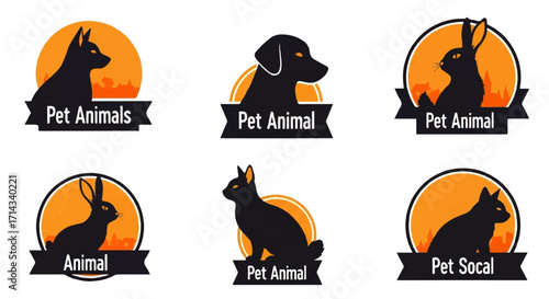 Collection of Pet Animal Logos featuring Dogs, Rabbits, and City Skylines