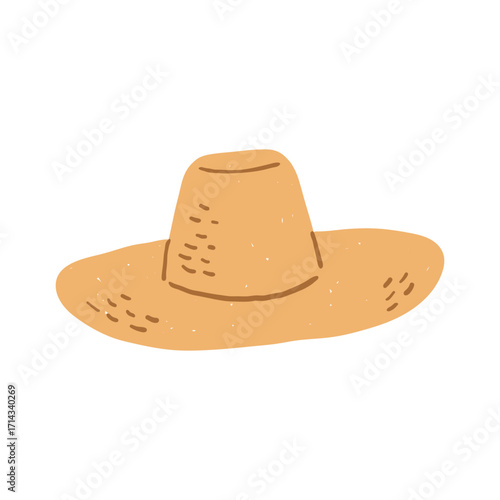 Hand-Drawn Straw Hat. Sun Hat Illustration.