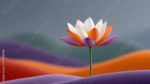 Vibrant Water Lily Blooming Among Soft Colorful Waves in Dreamy Landscape Setting