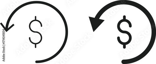 refund money icon set. Dollar refund symbol. Money return sign 