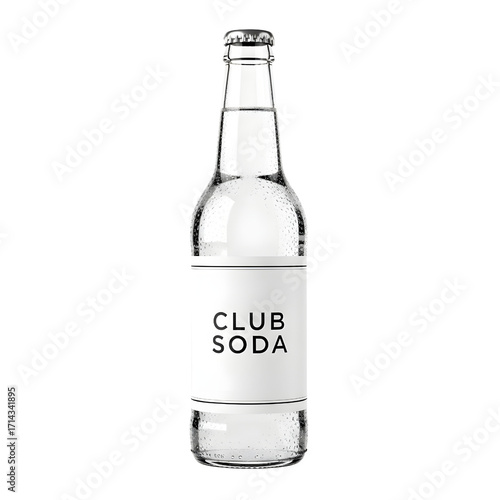 Glass bottle of Club Soda beverage isolated PNG with Transparent Background