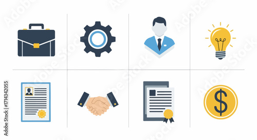 Business and Employment Elements Icons for Success and Growth