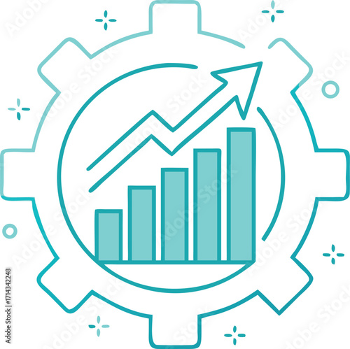 Modern gear icon with upward trend business growth chart and arrow graphic vector