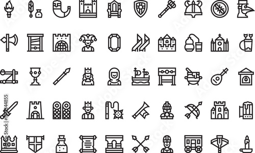 Medieval fantasy and warfare Modern Illustration Symbol Design Template for Web and Mobile UI. Editable Stroke Pictogram for Business Projects and Apps.