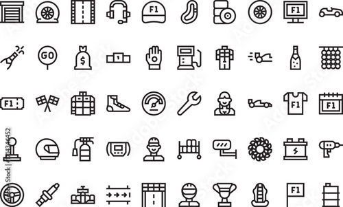 Racing and automotive Modern Illustration Symbol Design Template for Web and Mobile UI. Editable Stroke Pictogram for Business Projects and Apps.