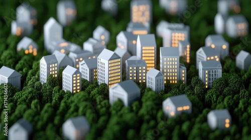 Miniature Model of Modern Buildings Amidst Green Landscape