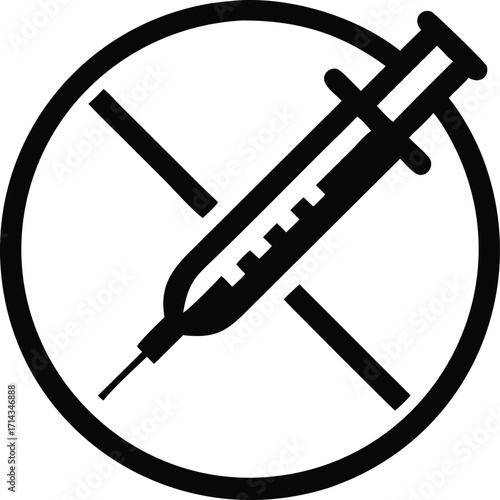 No syringe icon symbol prohibition medical injection sign healthcare stop warning vector