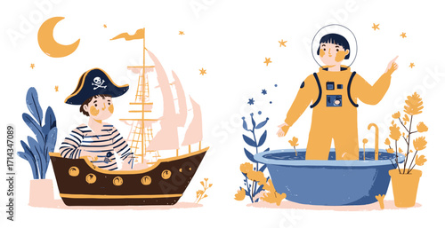 Friendly Vector Characters of Police Officer and Healthcare Worker with Thumbs Up