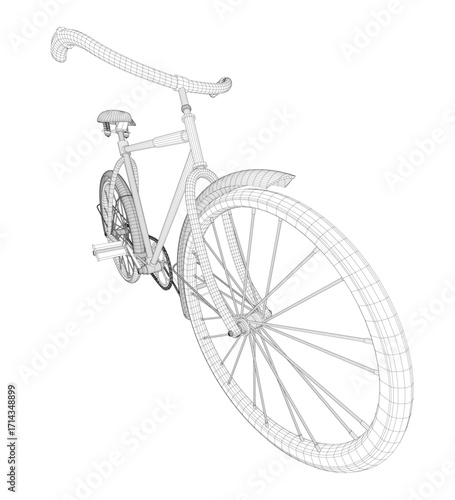 Bicycle wireframe 3D model on white background, vector illustration