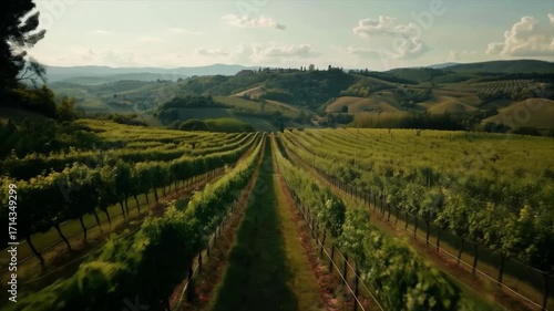 Wallpaper Mural A vineyard with neat rows of vines against the backdrop of hills and sunset. Popular for topics related to agriculture, wine, tourism, and natural landscapes.
 Torontodigital.ca