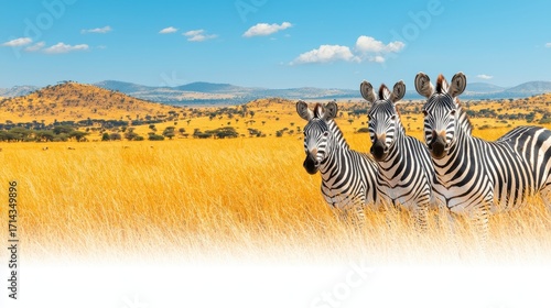 Majestic Zebras Standing in Expanse of African Savannah Landscape