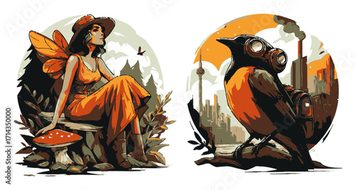 Scenic City Landscape and Nature Exploration in Vibrant Illustration Style