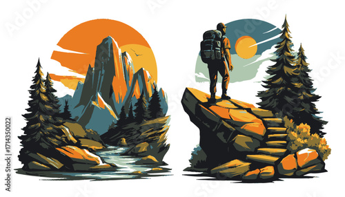 Contrast of Urban Life and Nature in a Vibrant Landscape Illustration