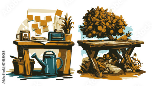 Woman Balancing Modern Work with Traditional Farming in Unique Illustration