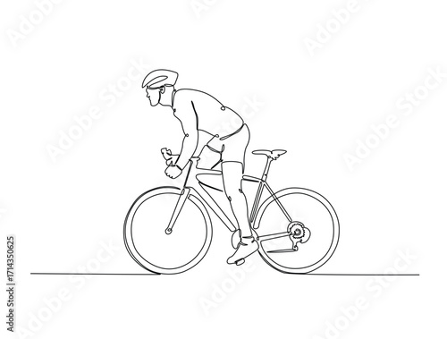 Continuous line art drawing of cyclists cycling on road ,bicycle sport race concept.  Athlete riding a bicycle in single line art drawing vector illustration. Editable stroke.