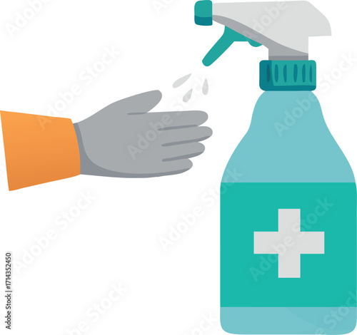 Hand sanitizer spray bottle and glove dispensing cleaning solution for hygiene vector