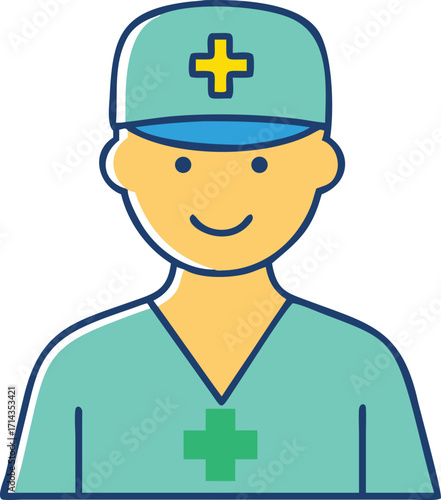 Friendly medical professional icon with caduceus symbol for healthcare branding vector