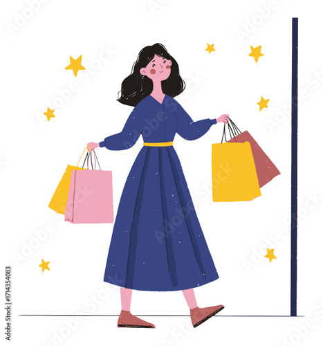 Stylish Woman with Shopping Bags Celebrating Fashion and Joyful Moments