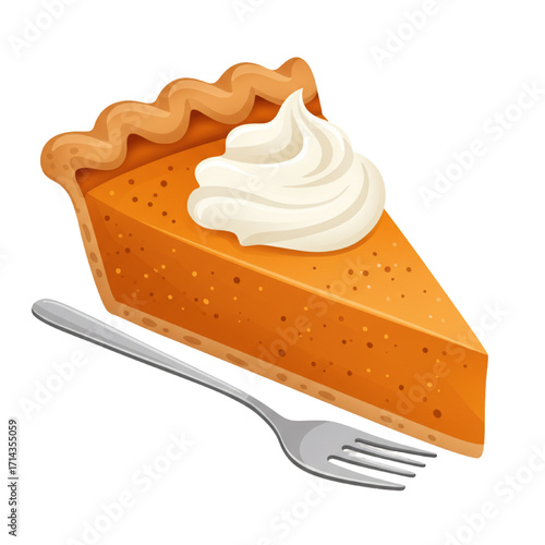 Thanksgiving Pumpkin Pie Slice Illustration with Whipped Cream Dessert Vector Design