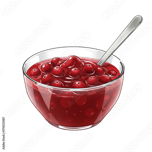 Thanksgiving Cranberry Sauce Bowl Illustration with Spoon Tangy Holiday Vector Design