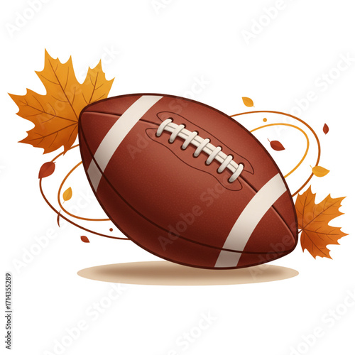 Autumn Thanksgiving Football Illustration with Swirling Fall Leaves Festive Vector Design