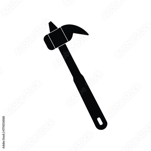A black silhouette of a hammer with a claw on one end and a flat striking surface on the other, displayed on a white background for versatile design applications