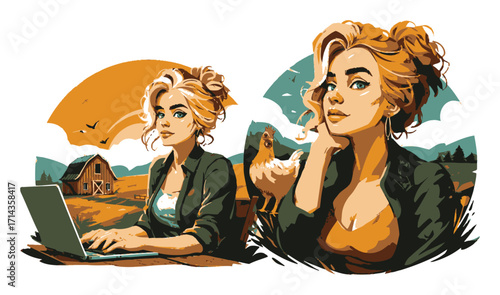 Adventure Illustrations of Mountain Scenes with Paragliding at Sunset