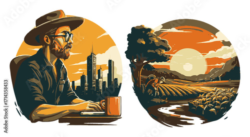 Serene Wilderness Landscape with Deer and Fox by Tranquil Riverbank