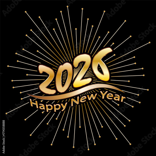 2026. Happy New Year. Stylized gold illustration for postcards, greetings and creative design