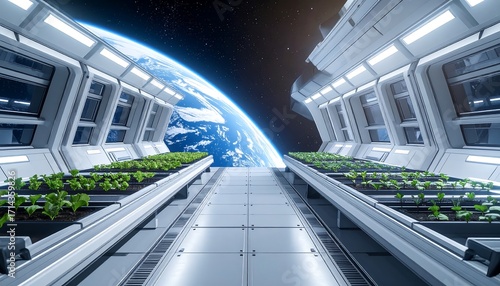 Fototapeta Naklejka Na Ścianę i Meble -  Futuristic space station hydroponic farm