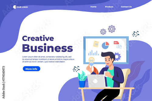 Digital marketing flat landing page. Social media marketing, promotion and advertising corporate website design. Web banner layout with header, middle content, footer. Vector illustration with people.