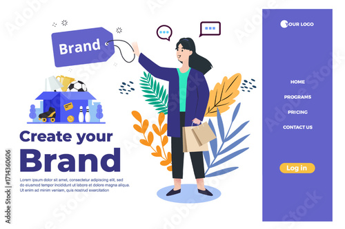 Digital marketing flat landing page. Social media marketing, promotion and advertising corporate website design. Web banner layout with header, middle content, footer. Vector illustration with people.