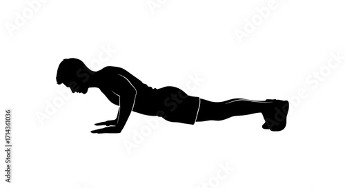 Silhouette of a man performing a push up exercise on a white background