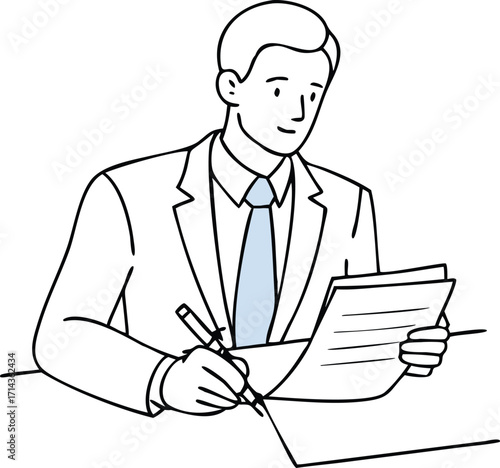 Business man writing notes on paper with pen professional professional work documentation vector