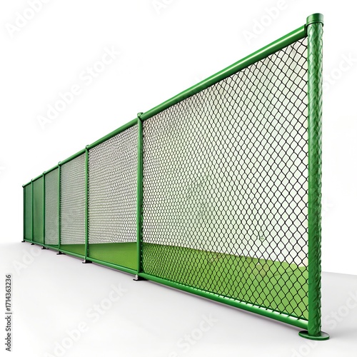 Green chain link fence on a white background Keywords: fence, chain link, green, metal, security