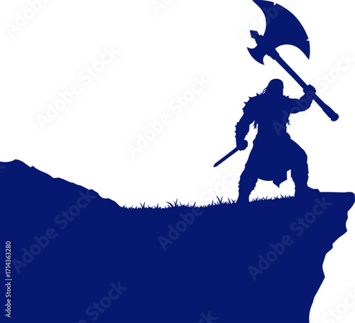 barbarians clifftop defiance a silhouette of unwavering strength and impending battle, isolated on transparent background