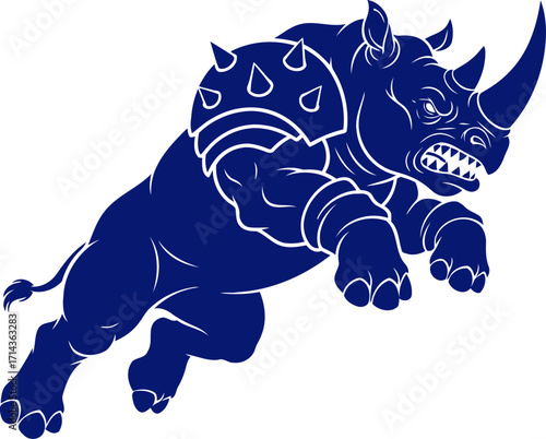 armored rhinos furious charge a blue silhouette of powerful assault, isolated on transparent background
