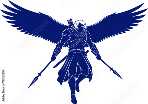 avian warriors descent eagle knights silhouette of fierce grace and imminent victory, isolated on transparent background