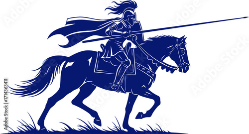 cobalt knights lance charge a medieval silhouette of valor and speed, isolated on transparent background